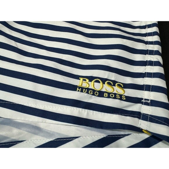 Hugo Boss Bannerfish Swim Shorts XXL Navy / White / Yellow Stripe Vacati… - Picture 3 of 9